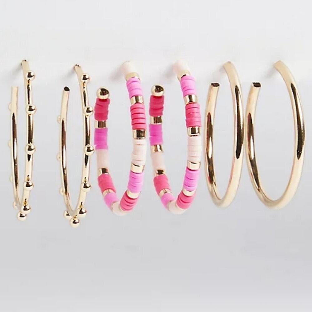 TORRID BEADED HOOP SET OF 3 - GOLD & PINK - Picture 3 of 7